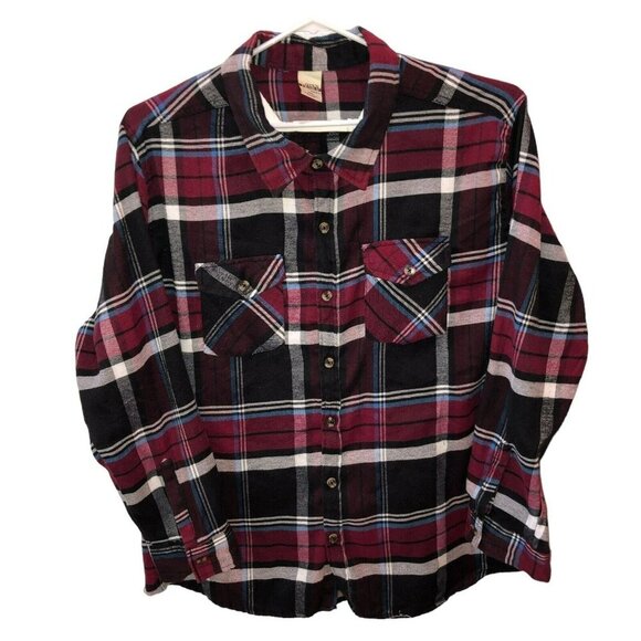 Vintage 90s Open Trails Plaid Flannel Shirt Button Up Mens 2XL Grunge Red Black - Picture 1 of 9